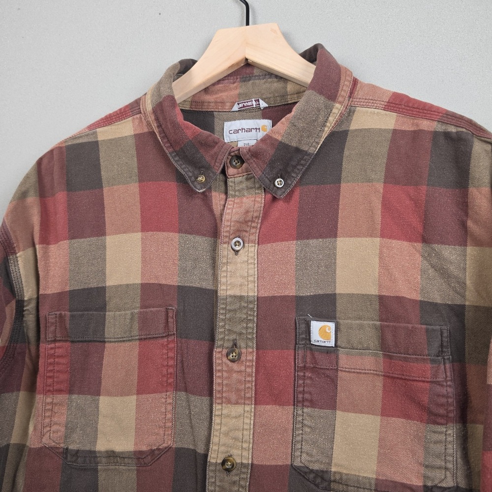 Carhartt 104448 Rugged Flex Relaxed Fit Flannel Shirt Men's 2XL Rust Brown Plaid